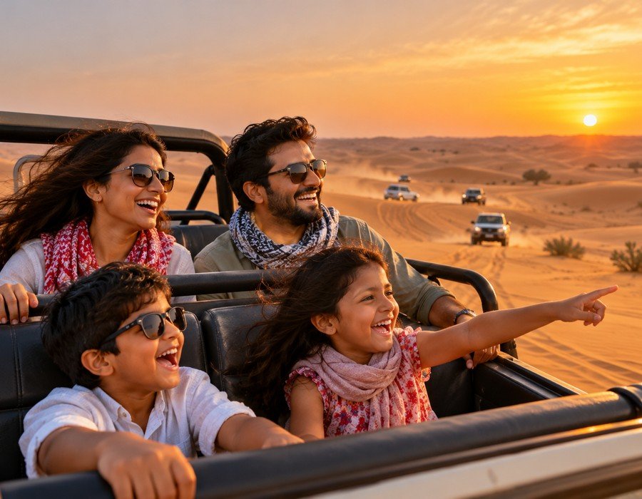 Family enjoying a desert safari